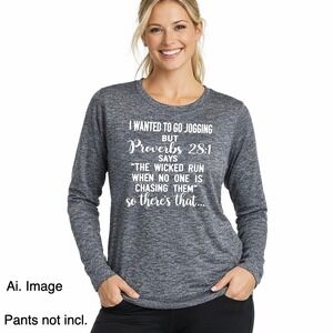 BCG Proverbs 28:1 Funny Religious Graphic Long Sleeve Shirt Gray Women XL NWT